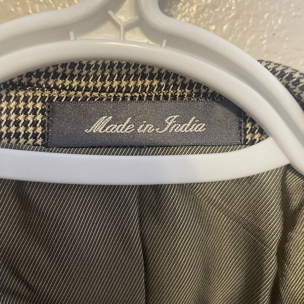 NWT Oscar De La Renta 100% Mulberry Silk Blazer 42L Houndstooth 3 Button